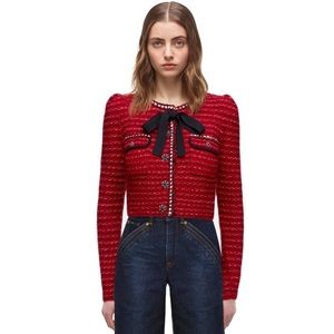 Self portrait Red Melange Cropped Cardigan.